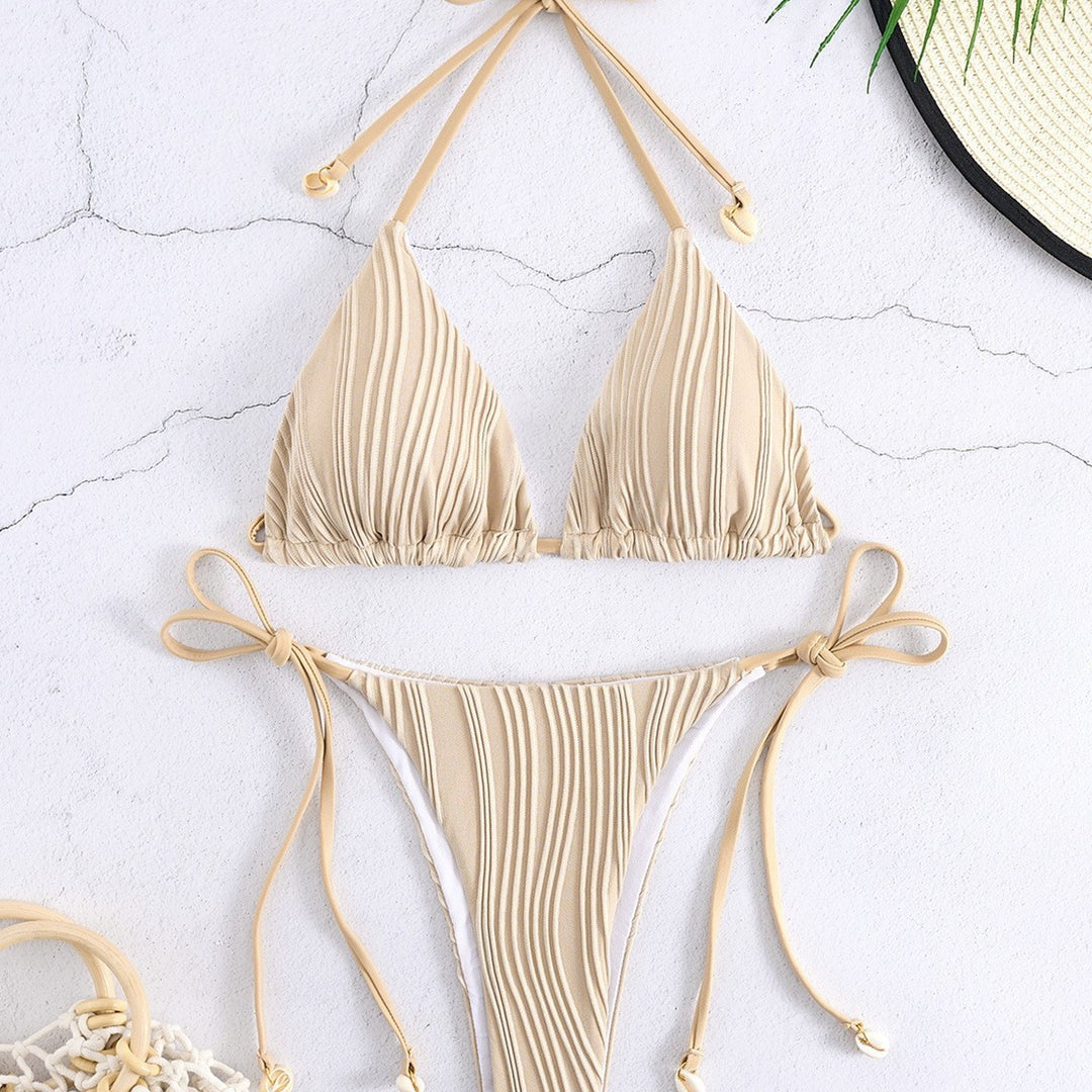 Damen Triangel-Bikini-Set mit raffinierten Rüschendetails und variablen Bindebändern Drune