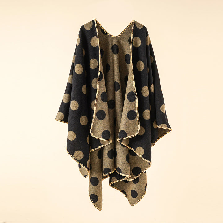 Damen Wendbarer Oversize-Capeponcho aus Jacquardstrick mit Zierstichkante Drune