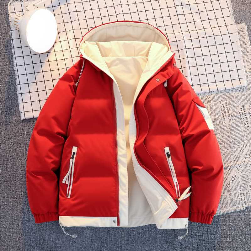 Männer's -isolierter Puffer-Hoodie-Winterjacke mit Kontrastfutter und Utility-Reißverschlusstaschen Drune