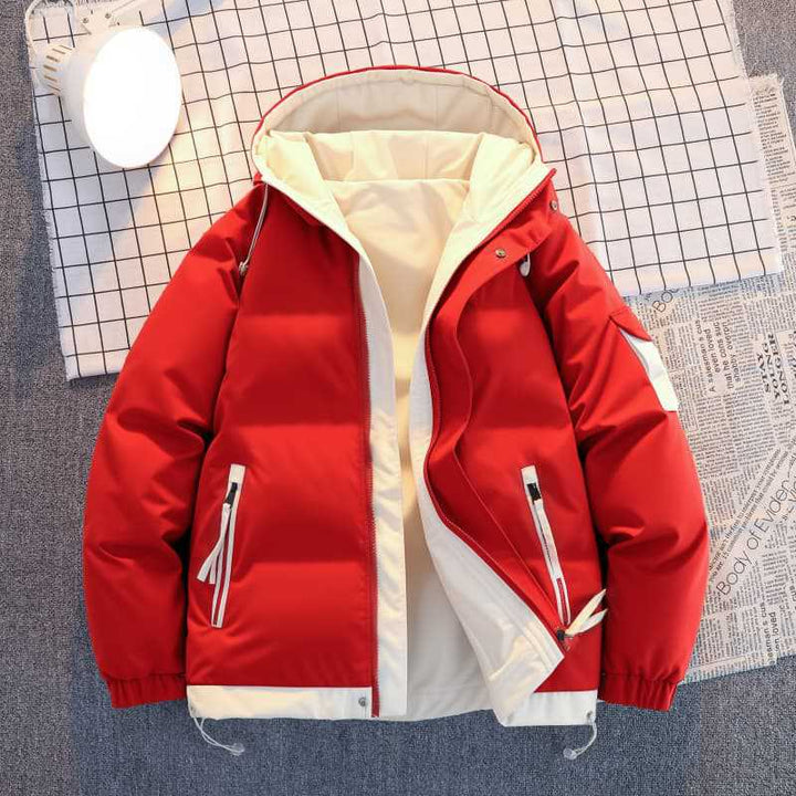 Männer's -isolierter Puffer-Hoodie-Winterjacke mit Kontrastfutter und Utility-Reißverschlusstaschen Drune