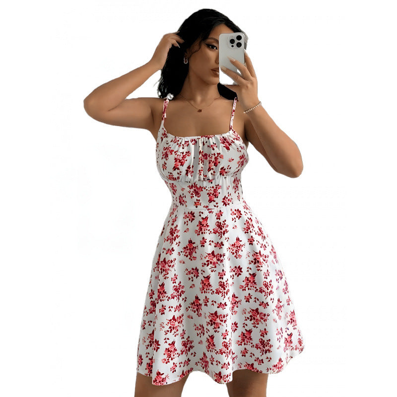 Damen Blumenkleid mit verstellbaren Spaghetti-Trägern und femininem Schnitt Drune