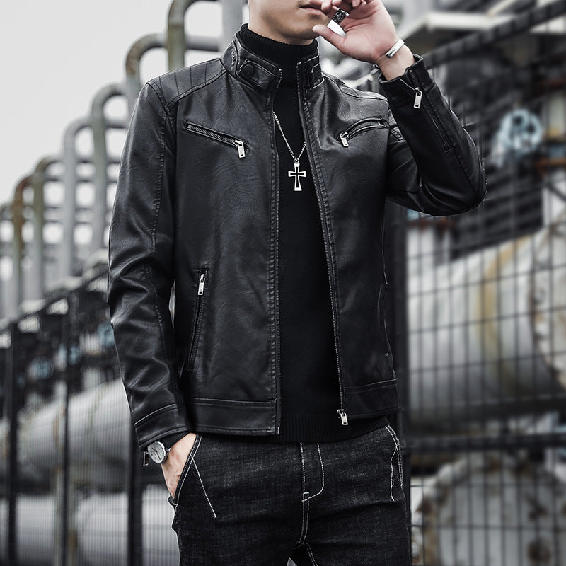 Herren Stilvolle Kunstlederjacke Drune