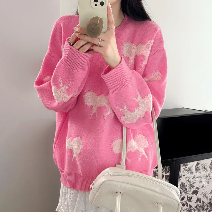 Damen Gemusterter Pullover mit stylischem Tiermotiv und lässigem Schnitt Drune