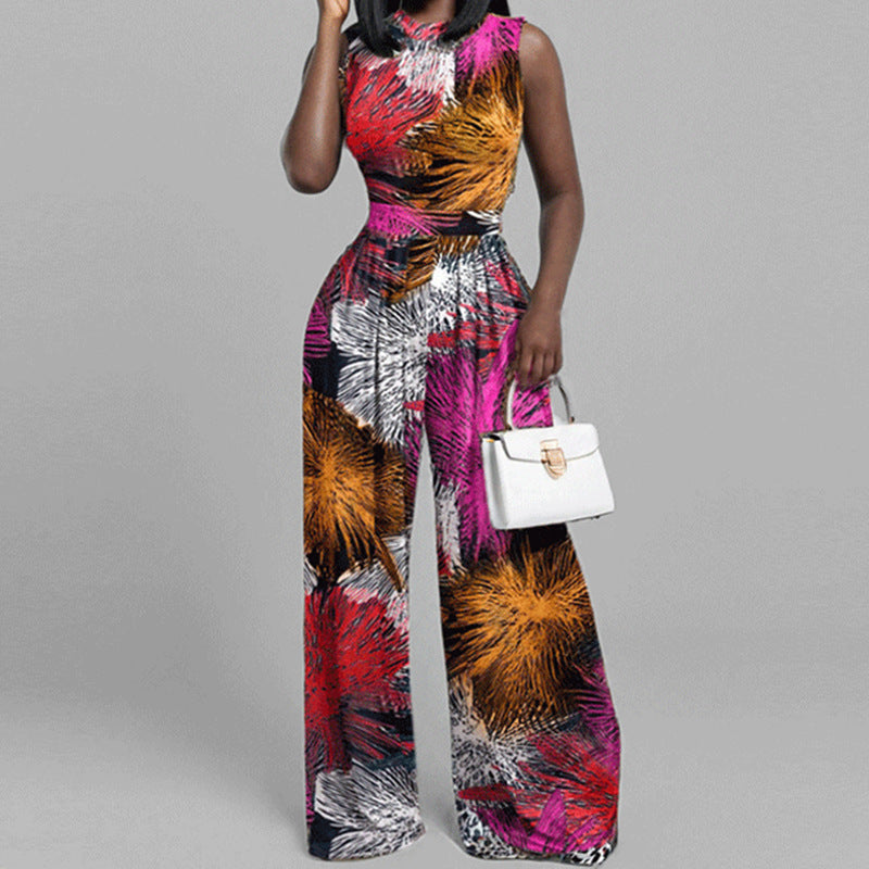 Damen Eleganter Jumpsuit mit weitem Bein und floralem Design Drune