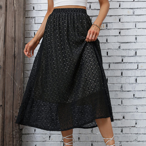 Damen Maxirock mit elegantem geometrischem Design und elastischem Taillenbund Drune