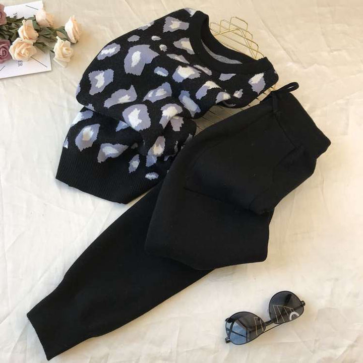 Damen stylisches Freizeitstrickset mit hohem Kragen Drune