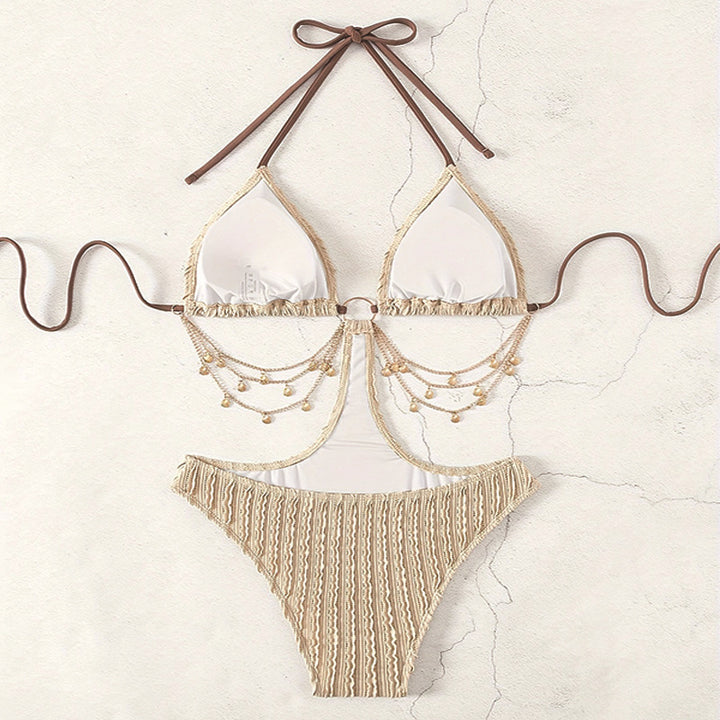 Damen Triangel-Bikini mit verzierten Trägern Drune