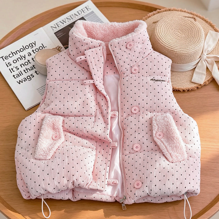 Damen nan wattierte Cord‑Optik Steppweste mit Teddyinnenfutter, Stehkragen und Kordelzugsaum Drune