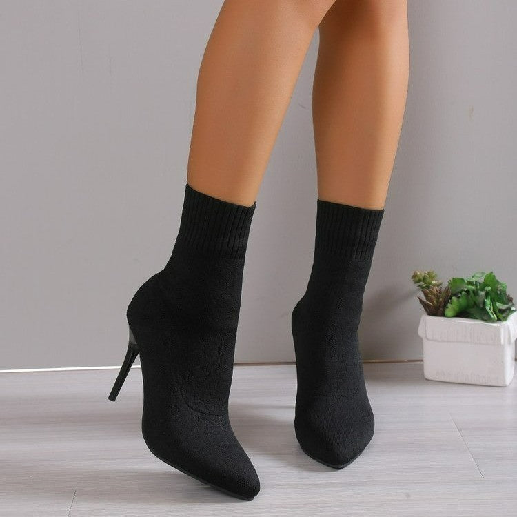 Damen Ankle Stiefeletten mit elegantem Strickoberteil und schmalem Absatz Drune