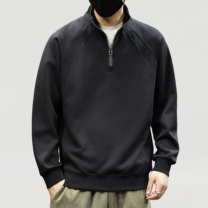 Herren Oversize-Halbzip-Sweatshirt mit hohem Stehkragen, Raglanärmeln & gerippten Abschlüssen Drune