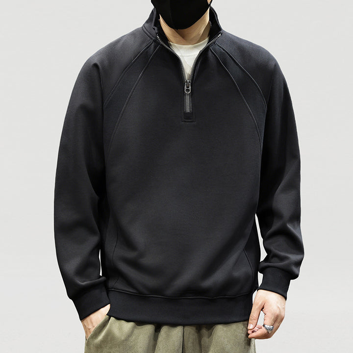 Herren Oversize-Halbzip-Sweatshirt mit hohem Stehkragen, Raglanärmeln & gerippten Abschlüssen Drune