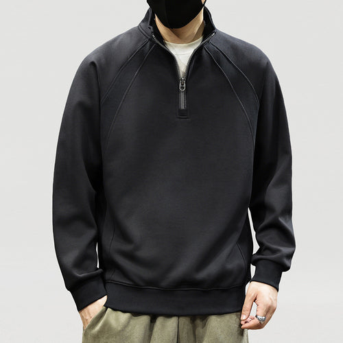 Herren Oversize-Halbzip-Sweatshirt mit hohem Stehkragen, Raglanärmeln & gerippten Abschlüssen Drune