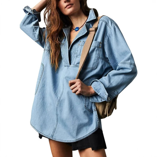 Damen Denim-Shirt mit detailreicher Steppung und lässigem Schnitt Drune