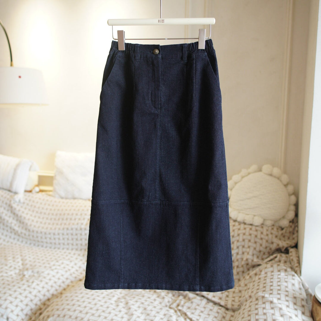 Damen Jeans-Midirock mit elastischem Bund Drune