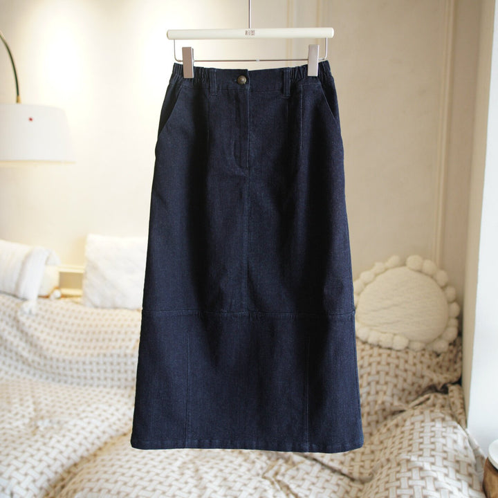 Damen Jeans-Midirock mit elastischem Bund Drune