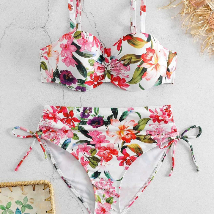 Damen Blumiger Balconette-Bikini mit Hohem Bund Drune