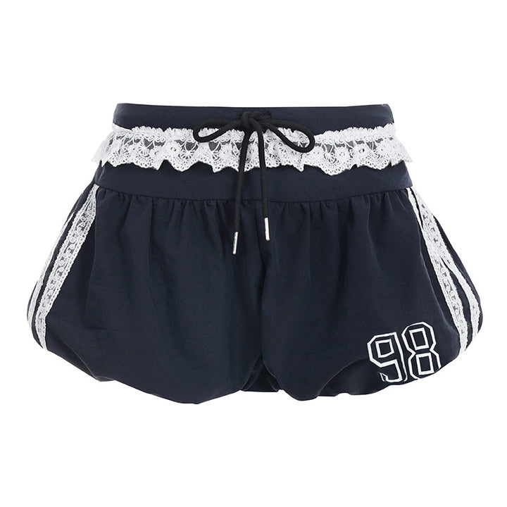 Damen sportliche Shorts mit Spitzenakzenten und elastischem Bund Drune