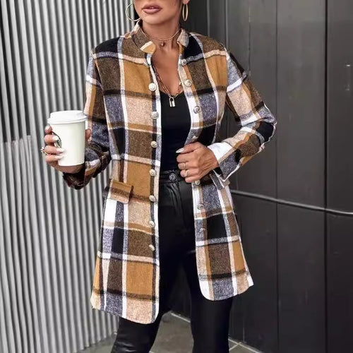 Damen Modischer Karo-Blazer aus weichem Wollmix Drune