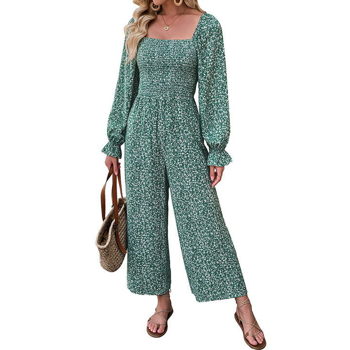 Damen Lässiger Jumpsuit mit floralen Mustern und langen Ärmeln Drune