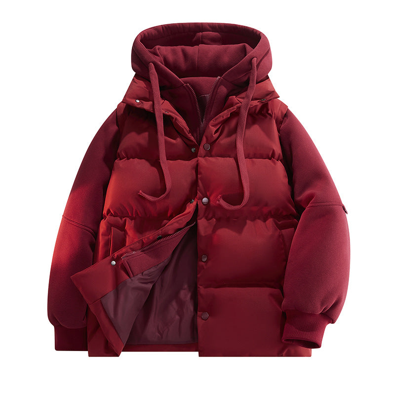 Herren Hybrid-Steppjacke mit Fleeceärmeln, Kapuze und verdecktem Druckknopfverschluss Drune