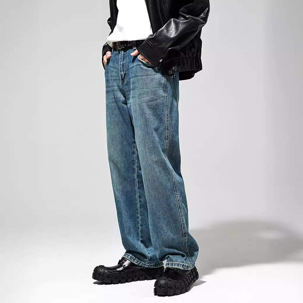 Herren Baggy Jeans im Vintage-Look mit distressed Effekten und hohem Bund Drune