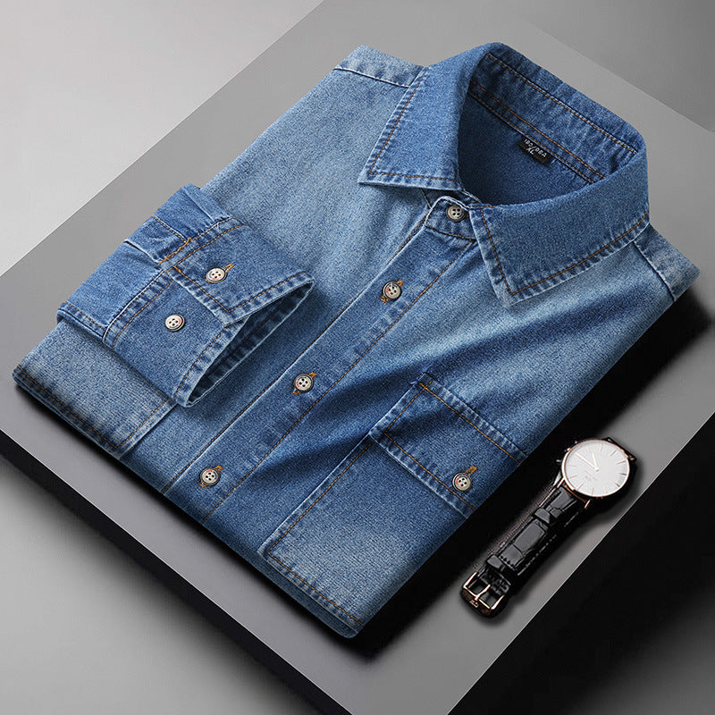 Herren Jeanshemd aus Denim mit Brustpattentaschen und Kentkragen Drune