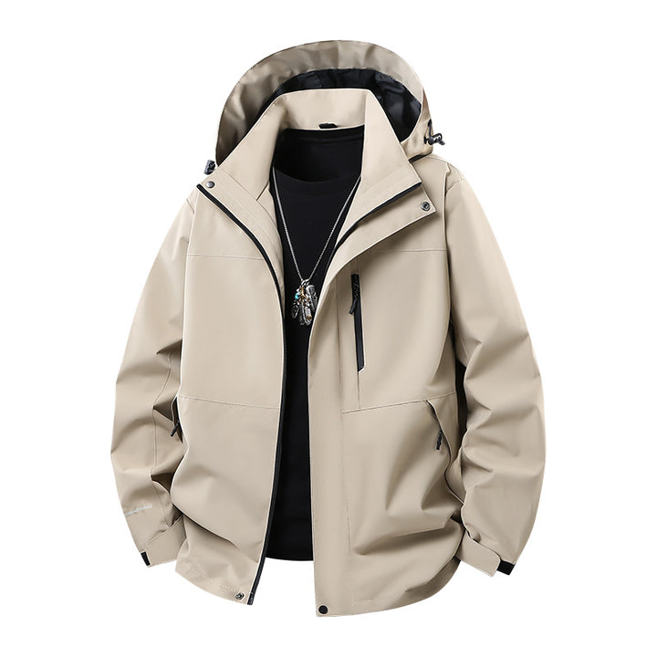 Herren Technische Softshell‑Regenjacke mit verschweißten Nähten, verstellbarer Kapuze und wasserabweisenden Reißverschlüssen Drune