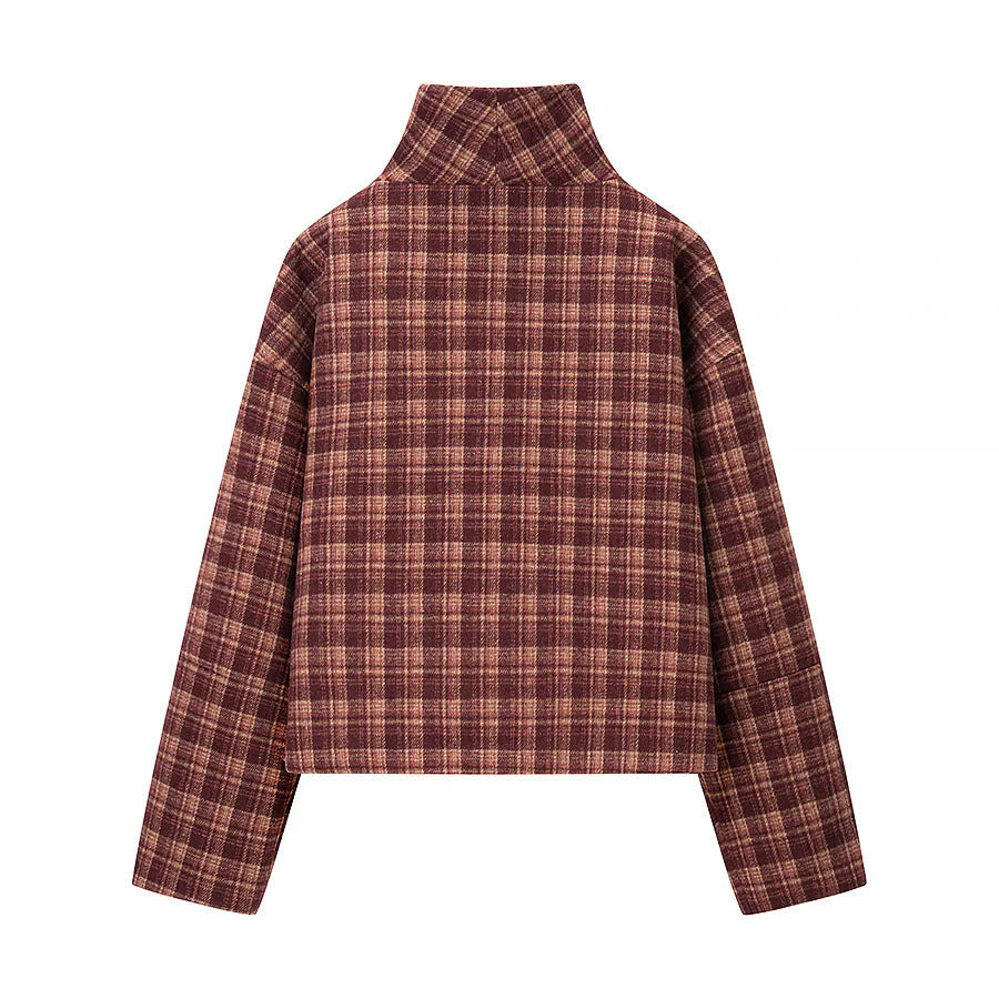 Damen nan boxy kurze Karo-Steppjacke mit hoher Kragenblende, asymmetrischer Knopfleiste und wattierter Innenlage Drune