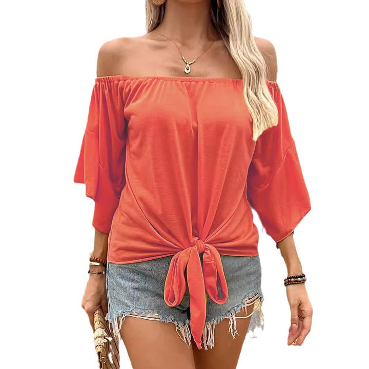 Damen Off-Shoulder Oberteil mit schickem Knotendetail und luftigen Ärmeln Drune