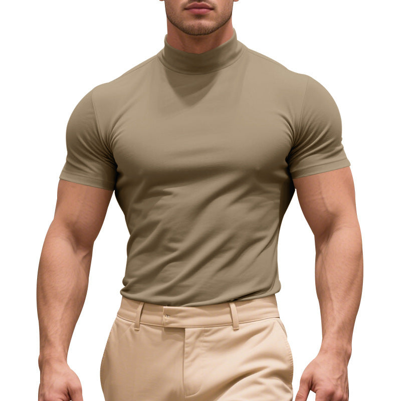 Herren Sportliches Kurzarm-Turtleneck-Oberteil aus feuchtigkeitsregulierendem Material Drune