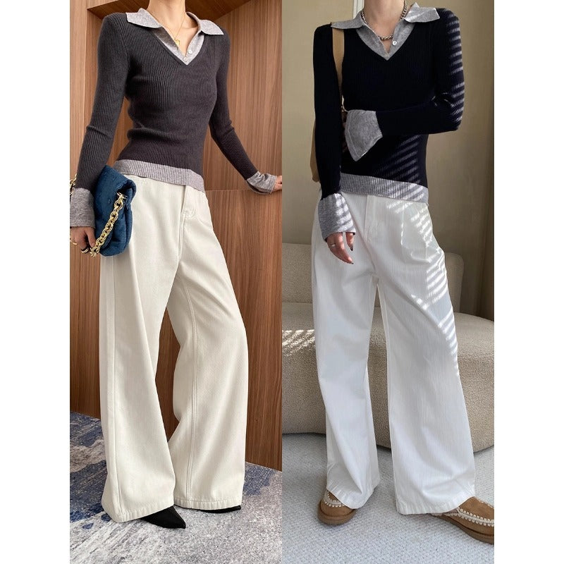 Damen figurbetontes Longsleeve mit elegantem Kragen Drune