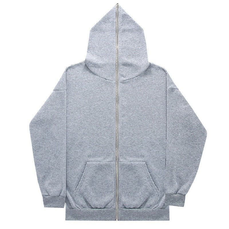 Unisex nan minimalistisch strukturierter Kapuzenzipper mit spitzer Kapuze, Kängurutasche und verstärkten Bündchen Drune