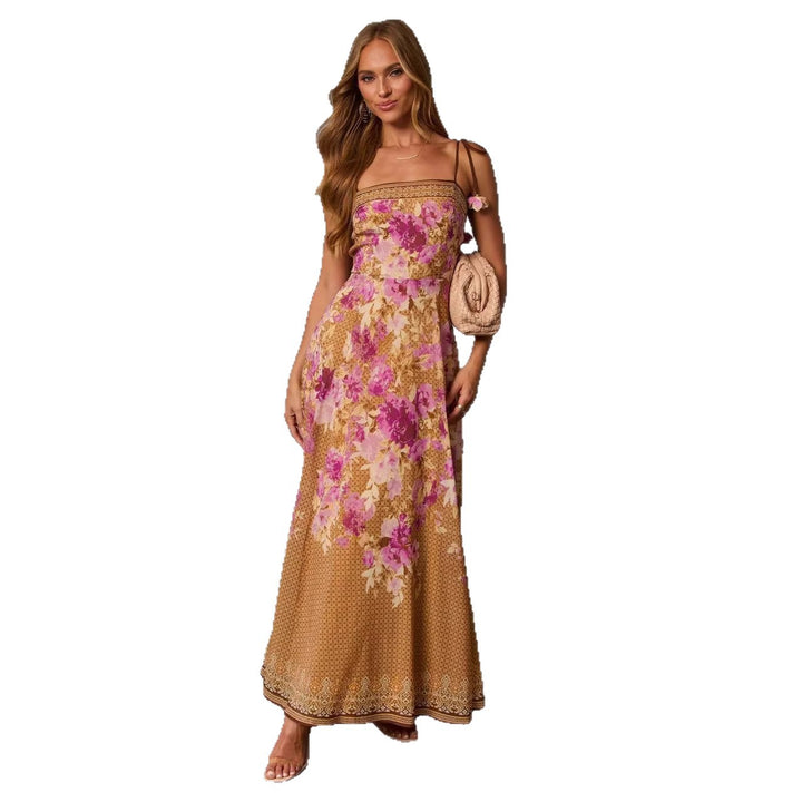 Damen Maxikleid im eleganten Blütenprint mit schulterfreien Trägern Drune