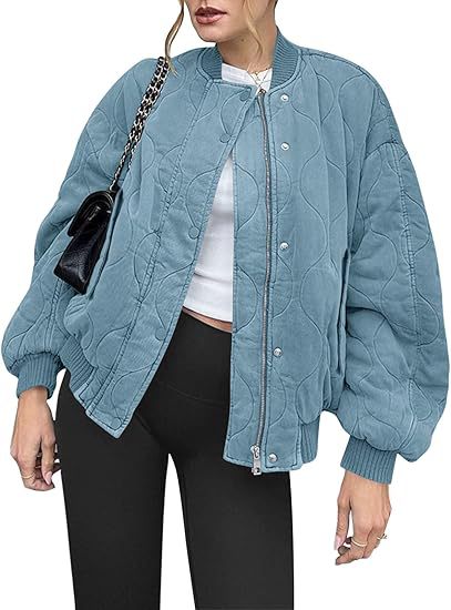 Damen Gepolsterte Oversize-Stepp-Bomberjacke mit Rippbündchen und dekorativer Ziersteppung Drune