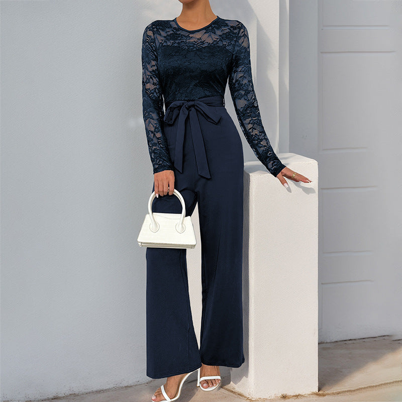 Damen Eleganter und vielseitiger Jumpsuit mit Spitzenoberteil Drune