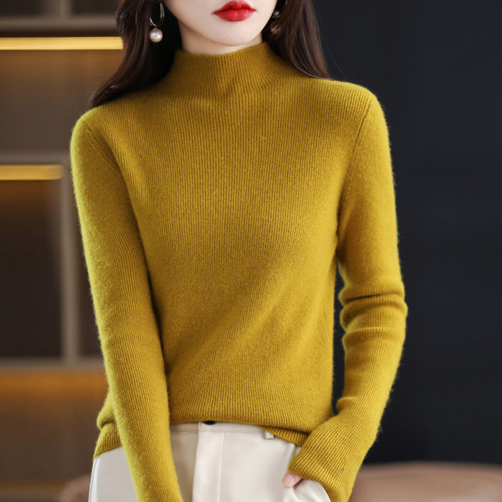 Damen Schmal geschnittener Mockneck-Pullover aus kaschmirähnlichem Feinstrick Drune