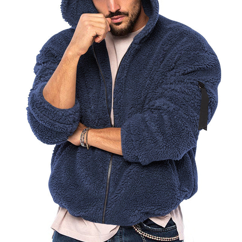 Herren Gemütliche Fleece-Jacke mit Kapuze und Reißverschluss Drune