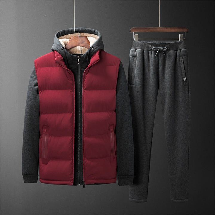 Herren Wattierte Kapuzenweste mit Fleecefutter und schmal geschnittene Jogginghose Set Drune
