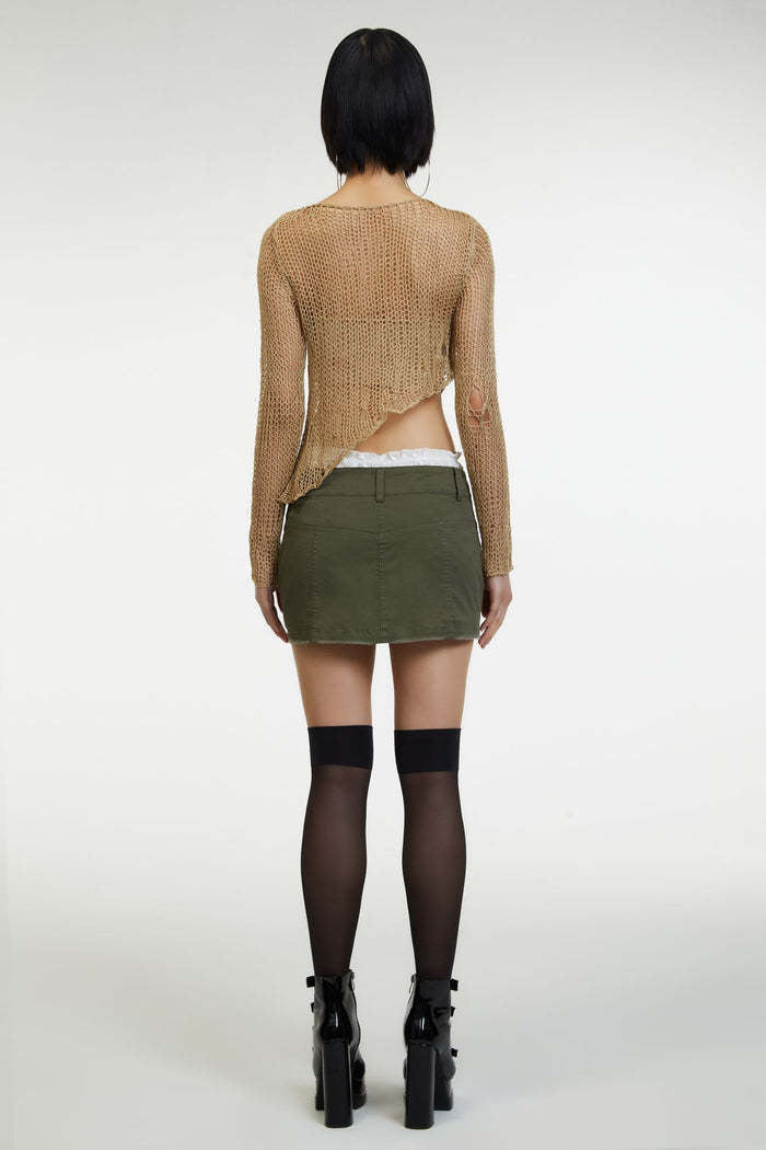 Damen luftiges Strickoberteil mit fransigen Details und asymmetrischem Schnitt Drune