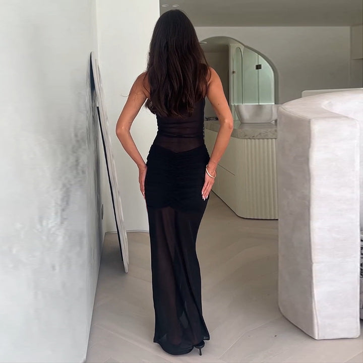 Damen Elegantes und figurbetontes Maxikleid mit fließendem Stoff Drune
