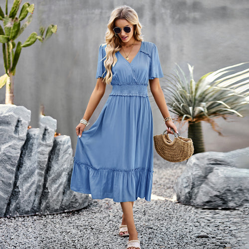 Damen Midikleid mit Schößchen, elastischem Tailleneinsatz und eleganten Rüschen Drune