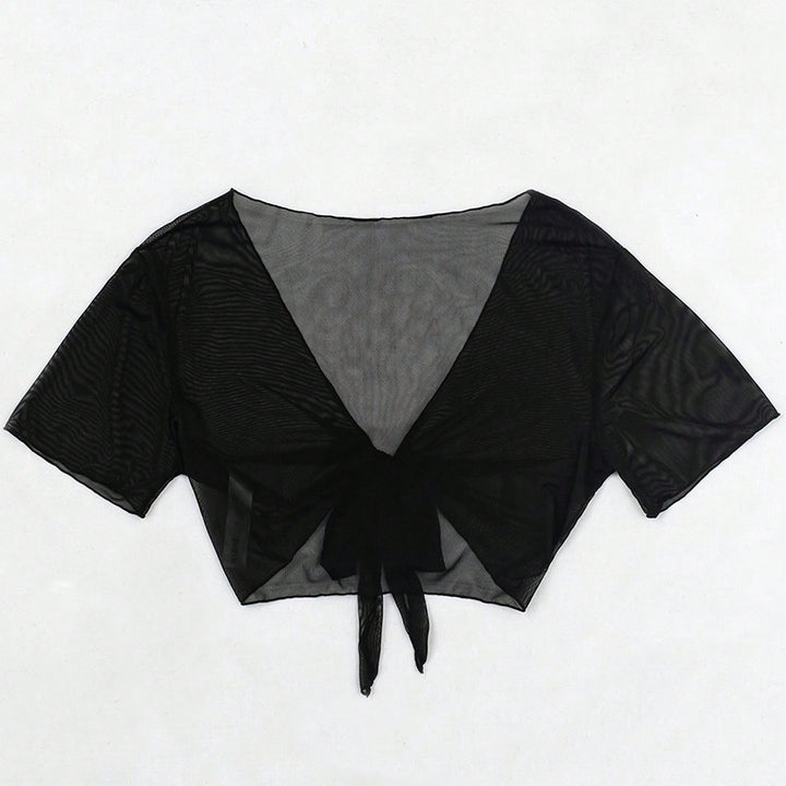 Damen Crop-Top mit V-Ausschnitt und dekorativem Bindeband Drune