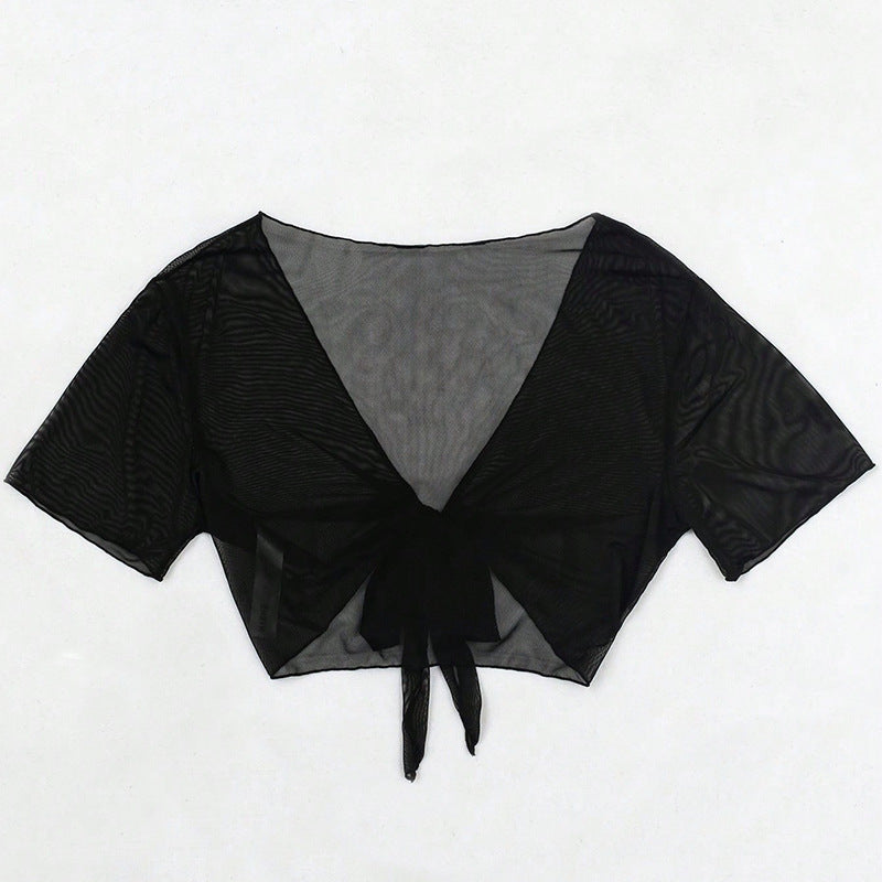 Damen Crop-Top aus transparentem Stoff mit knotbarem Design Drune