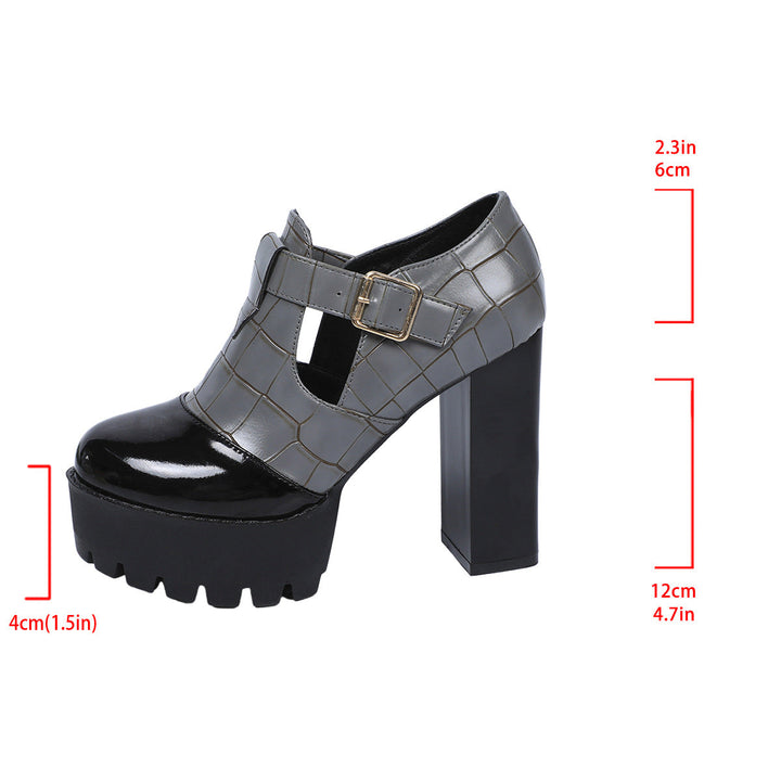 Damen Plateau-Pumps mit modischem Krokoprägungs-Design und verstellbarem Riemen Drune