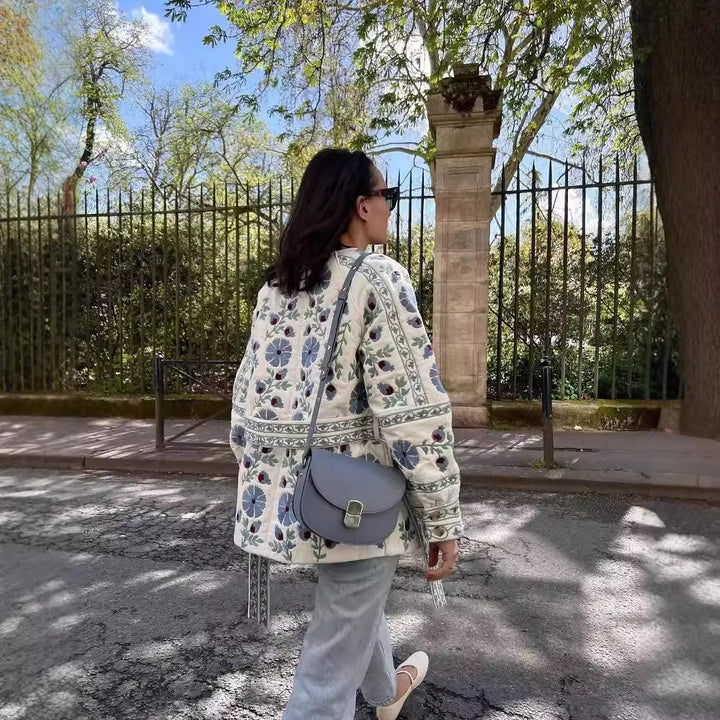 Damen gesteppte Jacke mit floralem Design und Knopfverschluss Drune