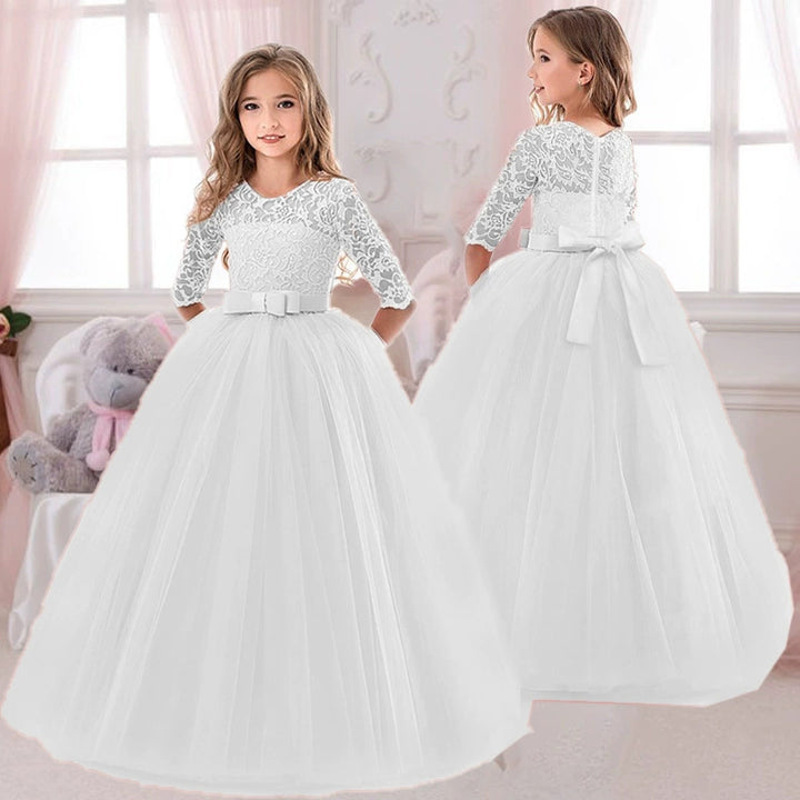 Mädchen Festliches Tüllkleid mit Spitzenoberteil und Taillengürtel Drune
