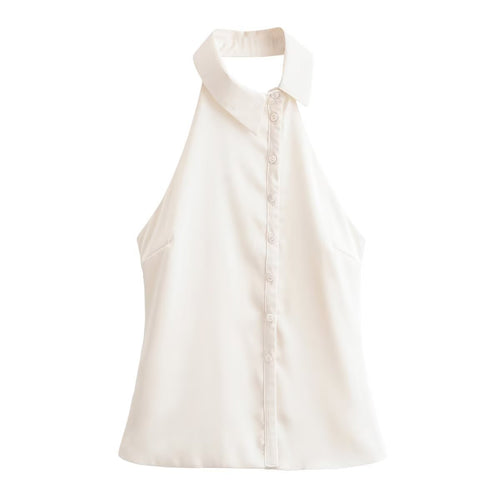 Damen Halterneck Bluse mit eleganter Knopfleiste Drune