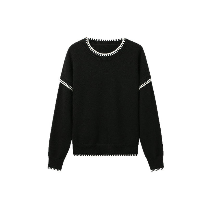 Damen lässiger Strickpullover mit kontrastierendem Saum und weichen Ärmeln Drune