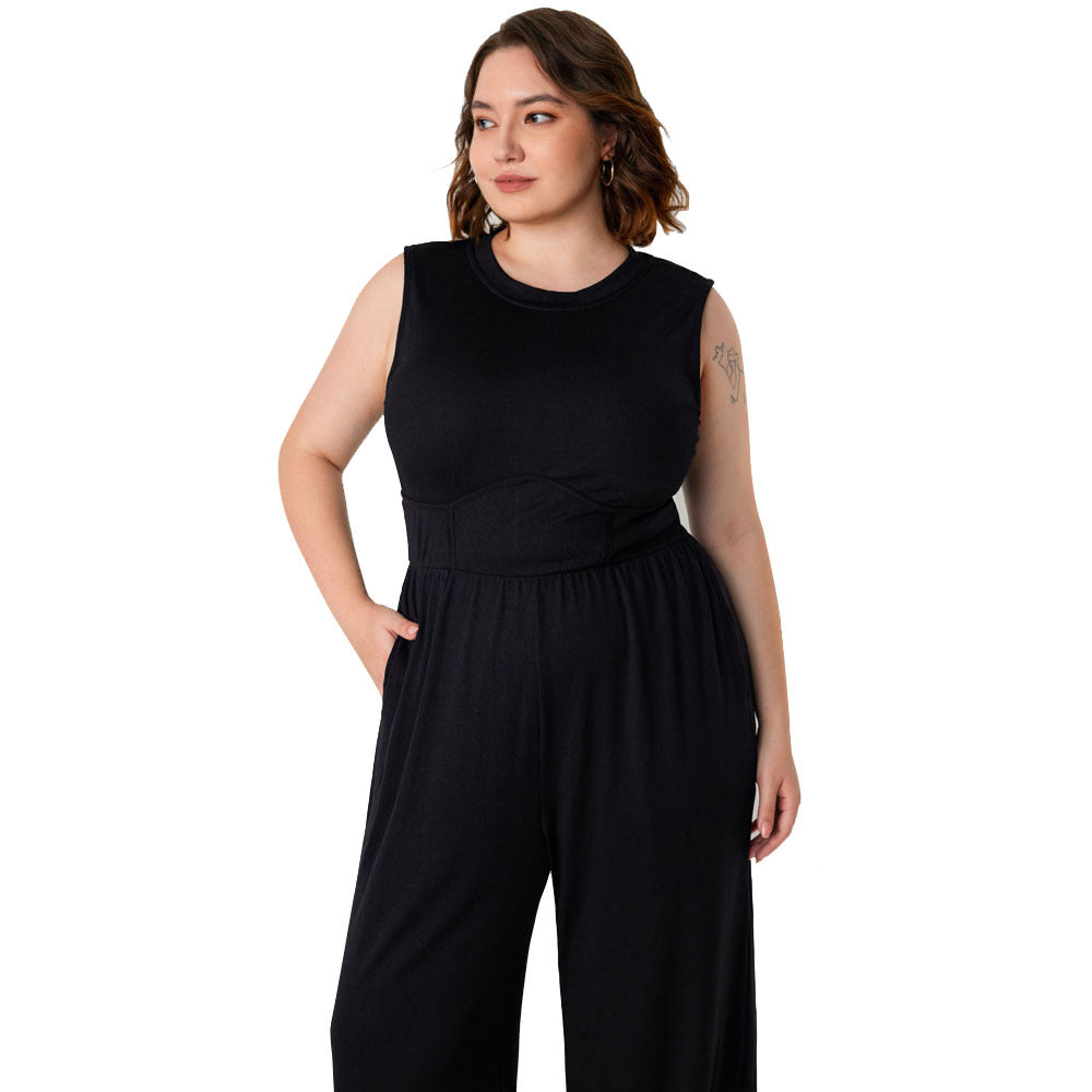Damen Jumpsuit mit elegantem schulterfreiem Design und praktischen Seitentaschen Drune