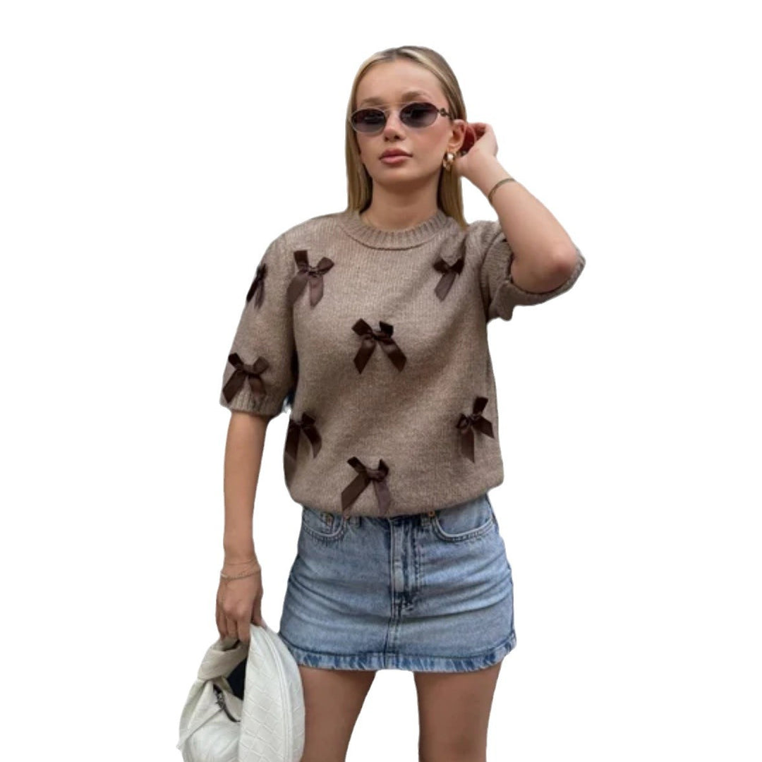 Damen Strickpullover mit dekorativen Schleifendetails Drune